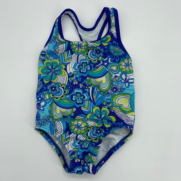 SPEEDO Swimsuit One Piece Floral Print Racerback Bathing Suit Baby 18 Months - Picture 1 of 6
